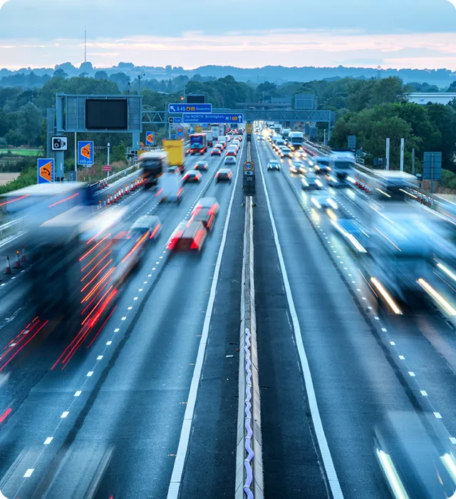 Multi-lane highway with motion blur
